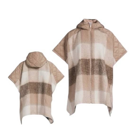 Time And Tru Stone Plaid Hooded Zipper Poncho Sweater - Picture 10 of 11